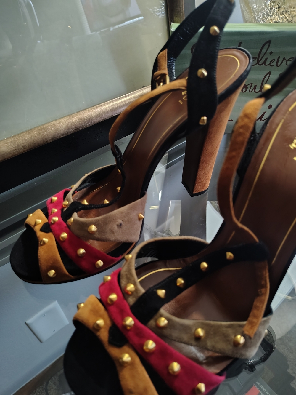 Gucci Women's Multicolor Studded Suede Heeled Sandals - Picture 3 of 7